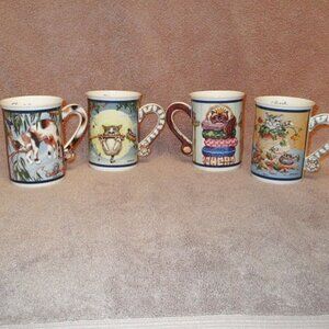 4X Bundle Vtg Comical Cat Mugs Porcelain Spoiled Rotten Kitty Tails Danbury Mint